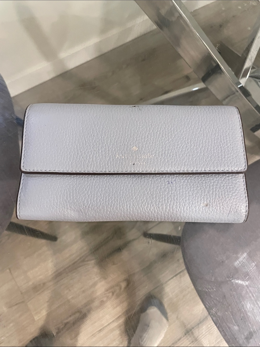 kate spade Light Gray Pebbled Leather Fold-Over Wallet